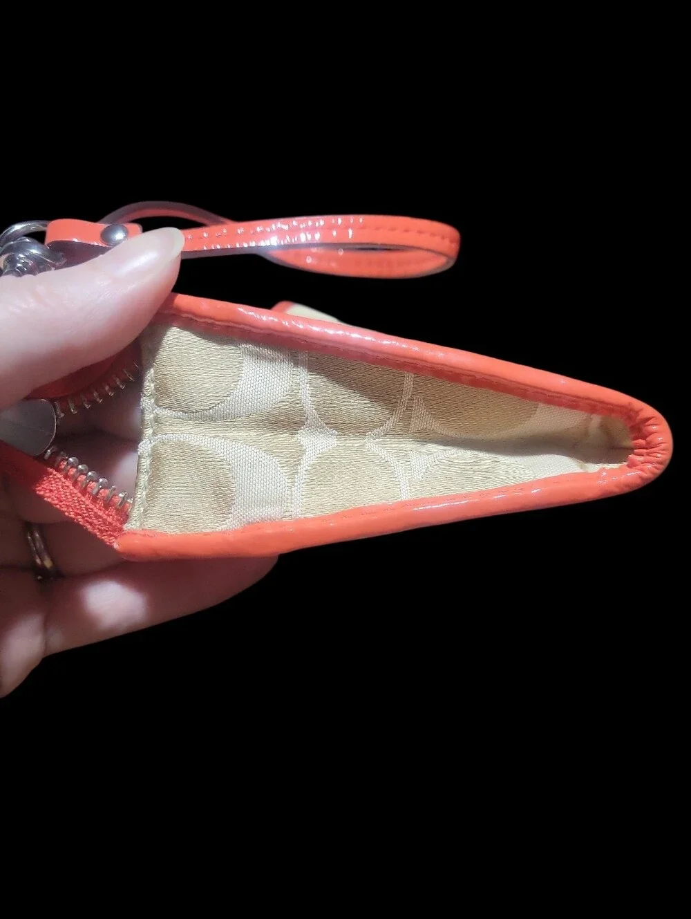 Coach Poppy Flower Khaki Signature Sequin Coral Patent Leather Wallet 47070 - Picture 7 of 7
